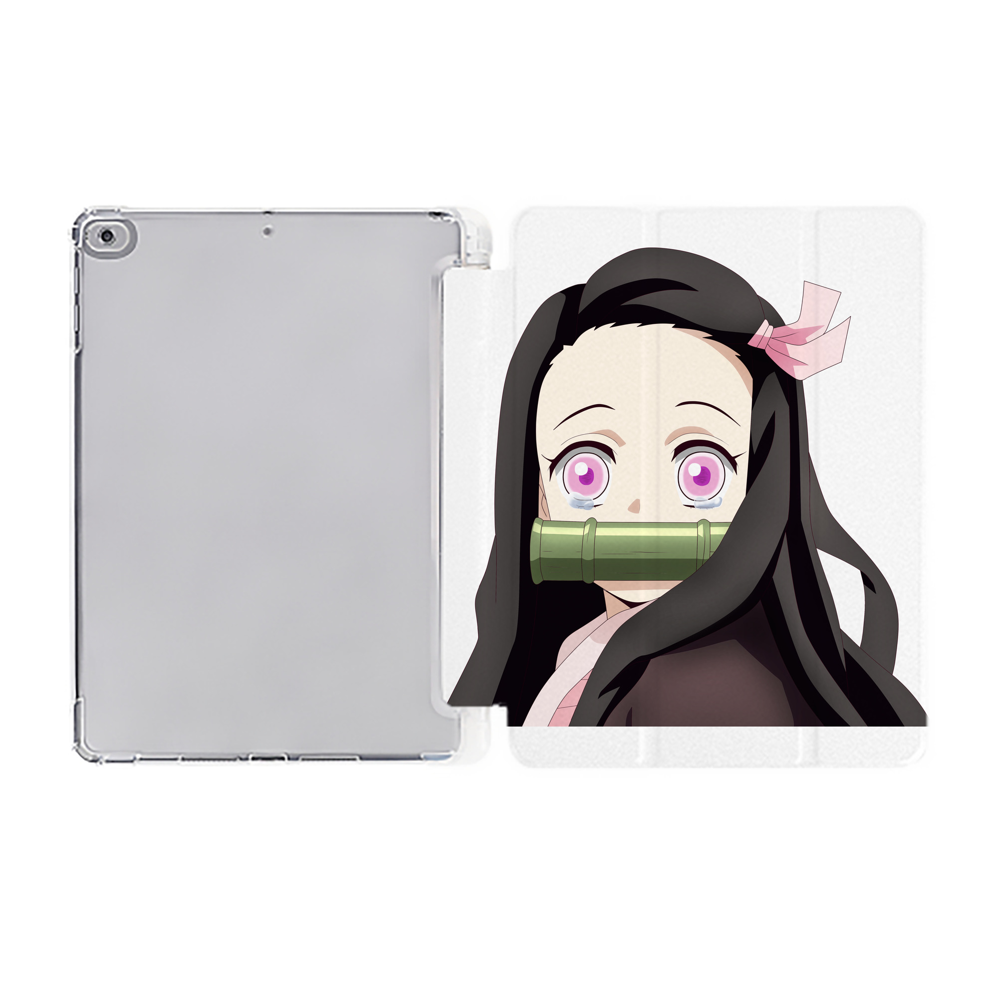 （画像用） 鬼滅の刃（きめつのやいば）竈門 禰󠄀豆子／かまど ねずこ Kamado Nezuko IPad ケース ペン収納付き 三つ折りスタンド PUレザー×シリコン 対応機種9.5/10.5/10.9インチ